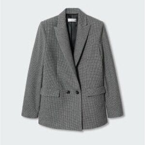 Mango Wool-Blend Gray Checkered Anna Blazer